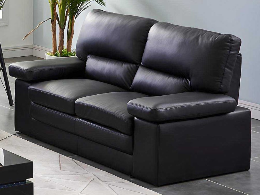 Conjunto De Sofa | Vente-unique Sofa 3+2 Lugares Em Pele De Bufalo Preto - Mimas