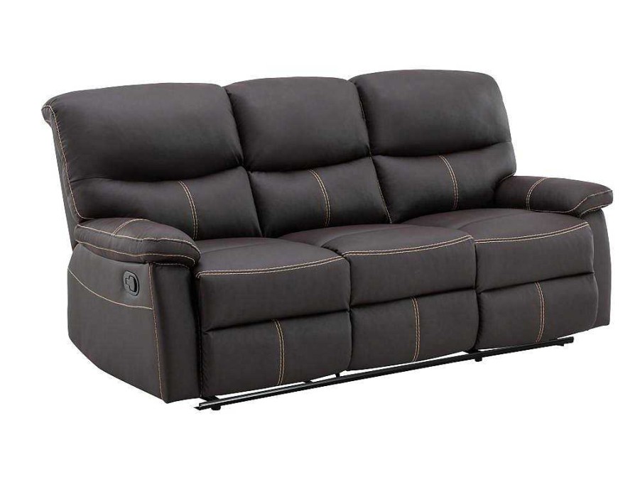 Sofa De Relaxamento Manual | Vente-unique Sofa De 3 Lugares Articulado Em Pele Sintetica Castanha - Canby