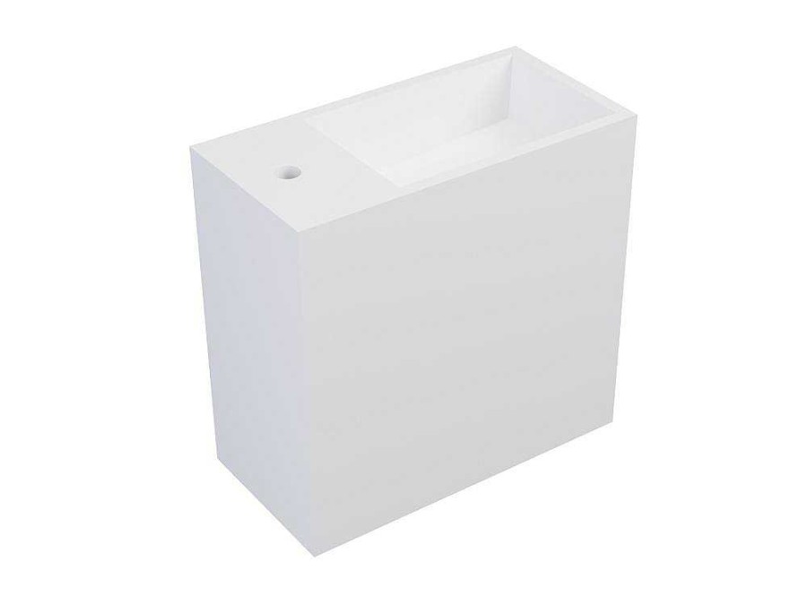 Movel De Parede Para Casa De Banho | Shower & Design Lavatorio Suspenso Branco Solid Surface Com Nicho, Torneira A Esquerda 40 Cm - Pumori