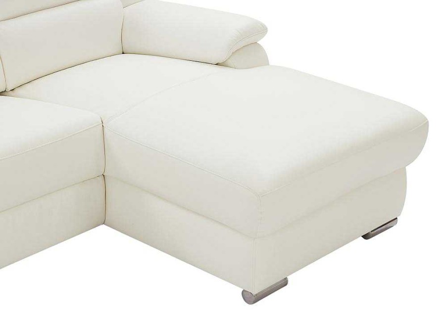 Sofa De Relaxamento Eletrico | Vente-unique Sofa De Canto Esquerdo Articulado Eletrico Pele Branco - Arena Iii