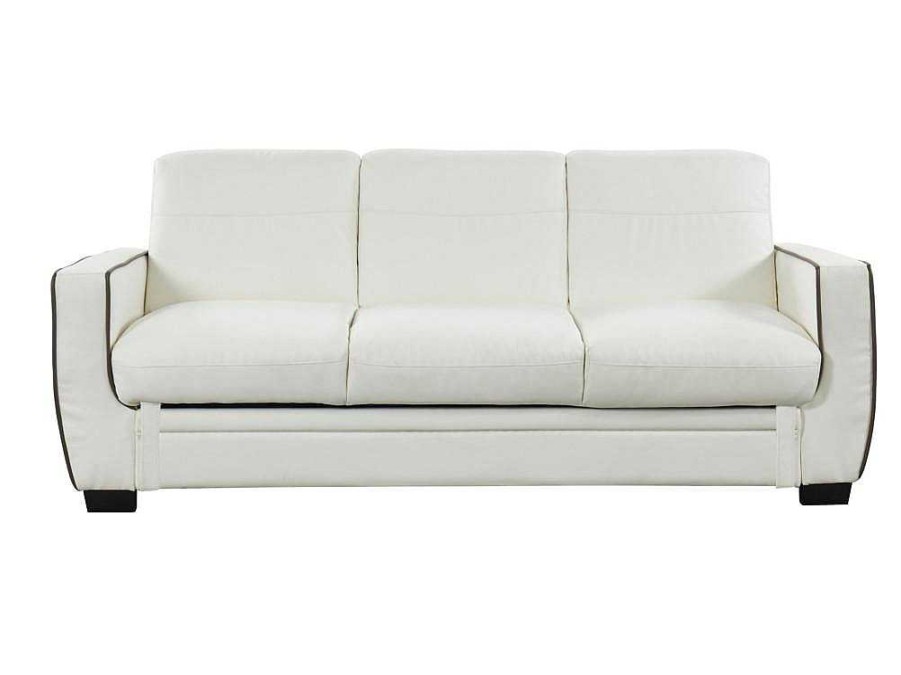 Sofa Cama Clic-Clac E Dobravel | Vente-unique Sofa De 3 Lugares Convertivel Em Pele Sintetica Naty - Branco