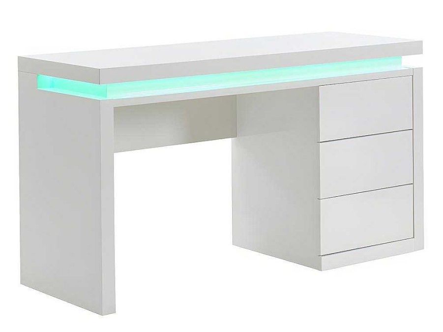 Secretaria | Vente-unique Secretaria Com 3 Gavetas - Mdf Lacado A Branco - Leds - Emerson