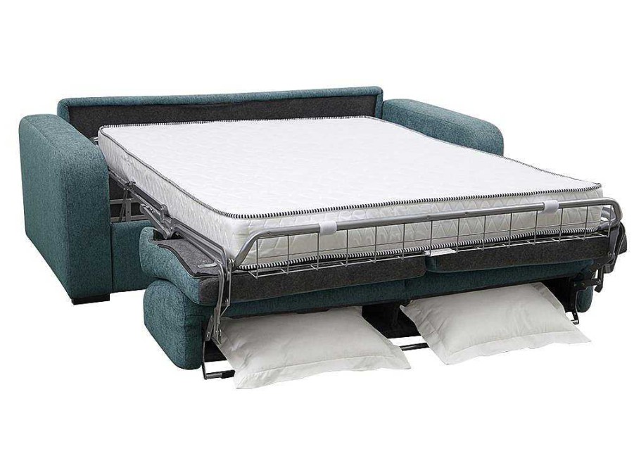 Sofa Cama De Abertura Rapida | Vente-unique Sofa De 3 Lugares Convertivel De Abertura Rapida Em Tecido Cor Azul Bevis - Colchao De 18 Cm