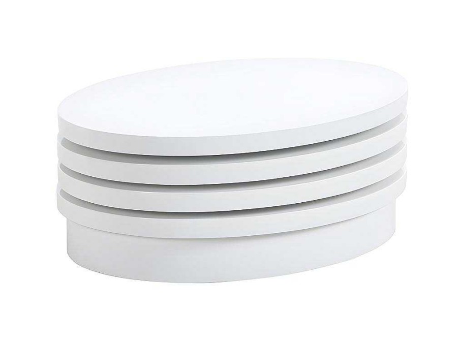 Mesa De Centro | Vente-unique Mesa De Centro Giratoria Oval - Mdf Lacado - Branco - Circus