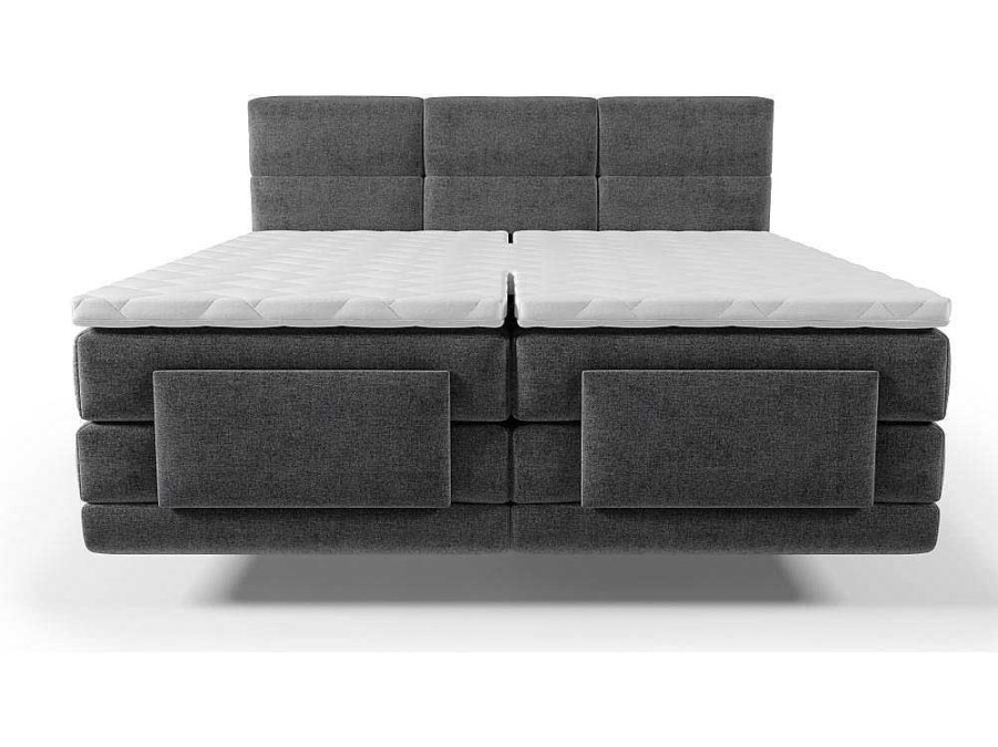 Cama De Adulto | Palacio Conjunto Boxspring Cabeceira De Cama Acolchoada, Sommier Articulado Eletrico + Colchao + Sobrecolchao 2 X 90 X 200 Cm Antracite - Lodi Da Palacio