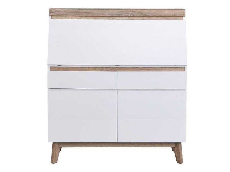 Secretaria | Vente-unique Secretaria Com 2 Portas E 2 Gavetas Mdf Branco E Natural - Rilesa