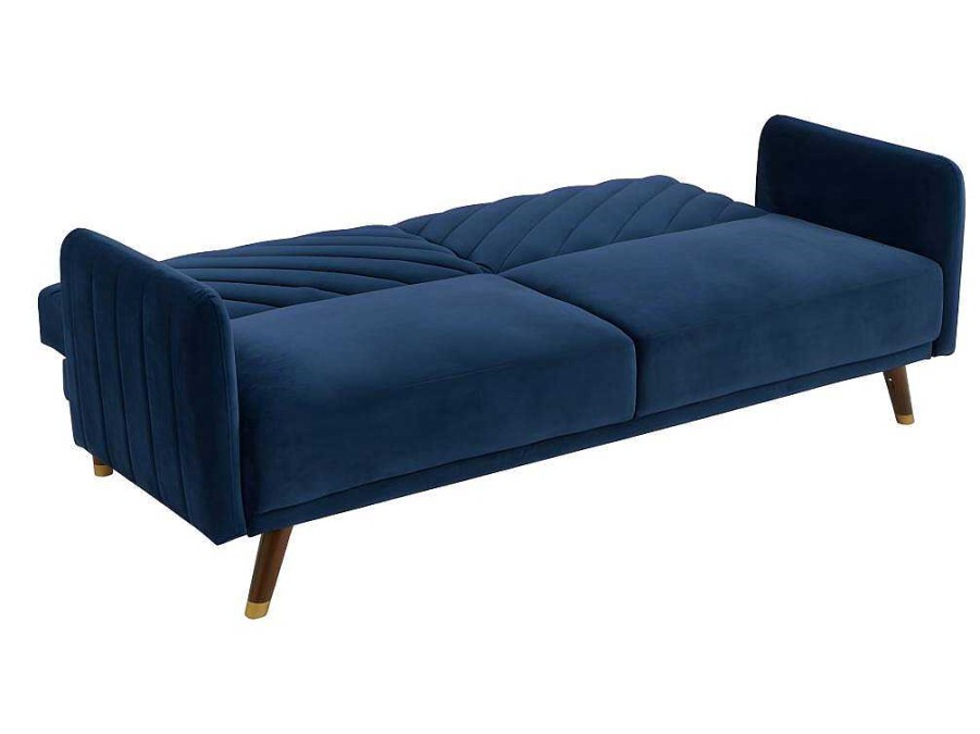 Sofa Cama Clic-Clac E Dobravel | Vente-unique Sofa Cama De 3 Lugares Convertivel Em Cama Em Veludo Azul Escuro - Joris