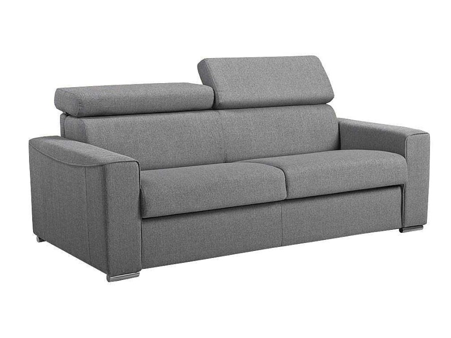 Sofa Cama De Abertura Rapida | Vente-unique Sofa De 3 Lugares Convertivel De Abertura Rapida Em Tecido Vizir - Cinza - Cama De Ripas Largas De 140 Cm - Colchao De 18 Cm