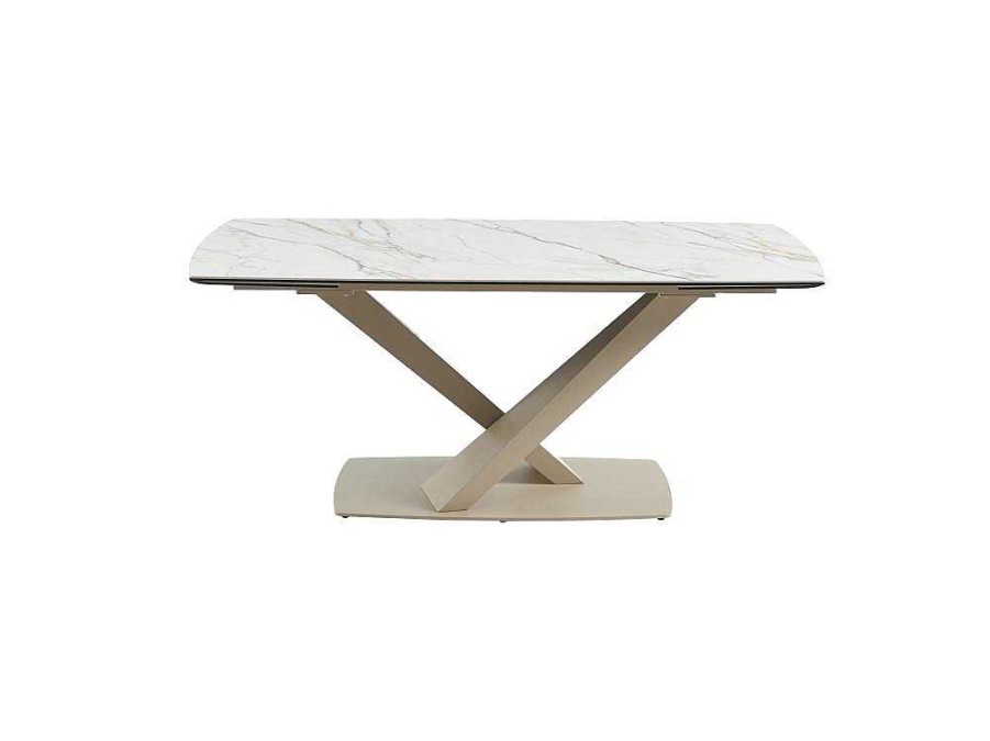 Mesa De Jantar | PASCAL MORABITO Mesa De Jantar Extensivel 6 A 10 Lugares Em Ceramica E Metal, Efeito Marmore Branco E Bege - Malata De Pascal Morabito