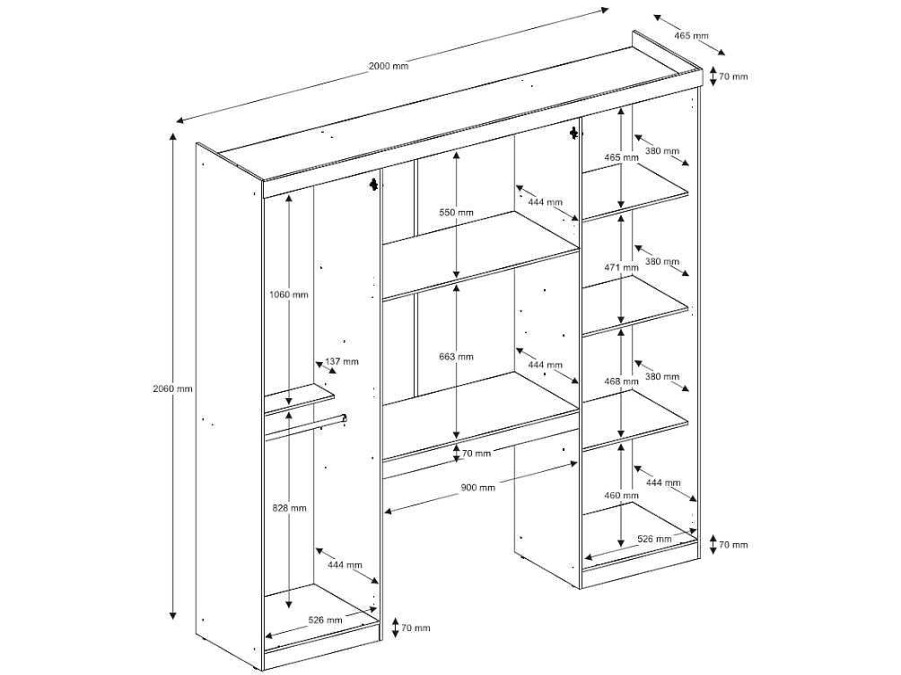 Cabeceira E Ponte De Cama | Vente-unique Movel De Cama Antero - 6 Portas - Com Armarios E Gavetas - C 200 Cm - Carvalho & Marfim