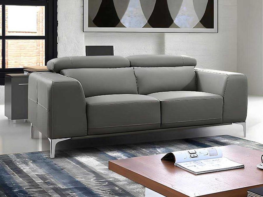 Sofa Em Pele Sintetica | Vente-unique Sofa De 2 Lugares Em Pele Sintetica Cinza - Wanaka