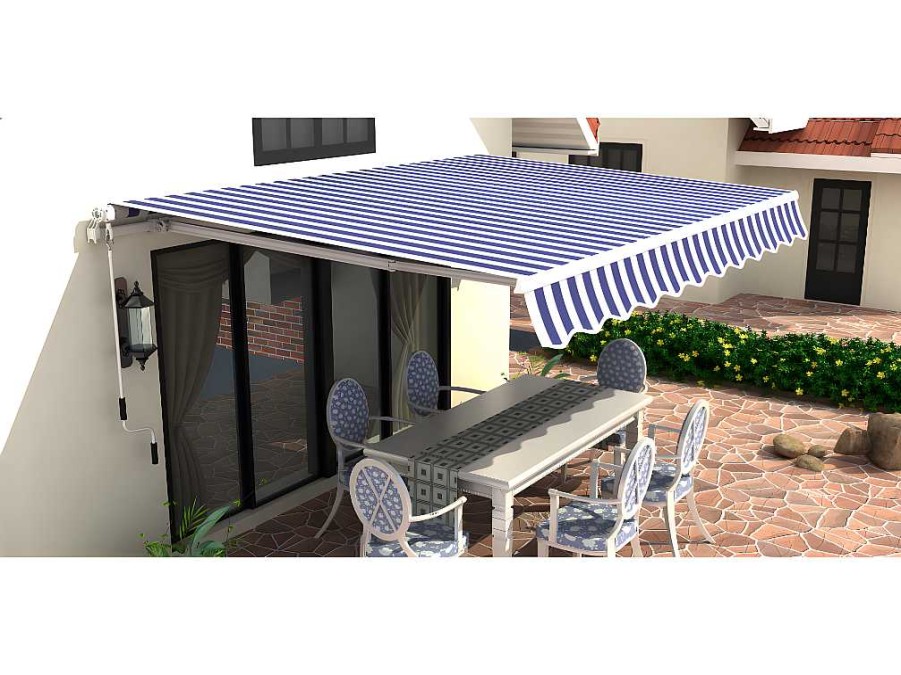 Toldo E Persiana De Exterior | Vente-unique Toldo Retratil Manual Paleas 3,95 X 2,5 M - Cinza E Branco