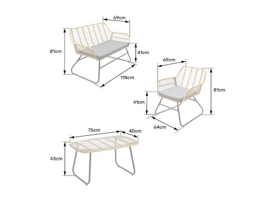 Conjunto Relax De Jardim | Happy Garden Tiga Mobiliario De Jardim Conjunto Em Resina Tecida 4 Assentos - Almofadas Cinzentas