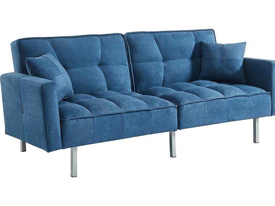 Sofa Cama Clic-Clac E Dobravel | Vente-unique Sofa De 3 Lugares Convertivel Clic-Clac Em Tecido Miney - Azul