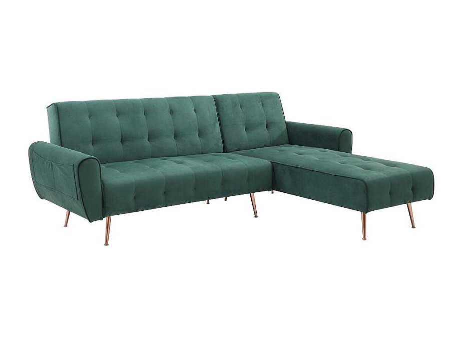 Sofa Cama Clic-Clac E Dobravel | Vente-unique Sofa De Canto Convertivel E Reversivel Em Veludo Verde Pinho - Polani