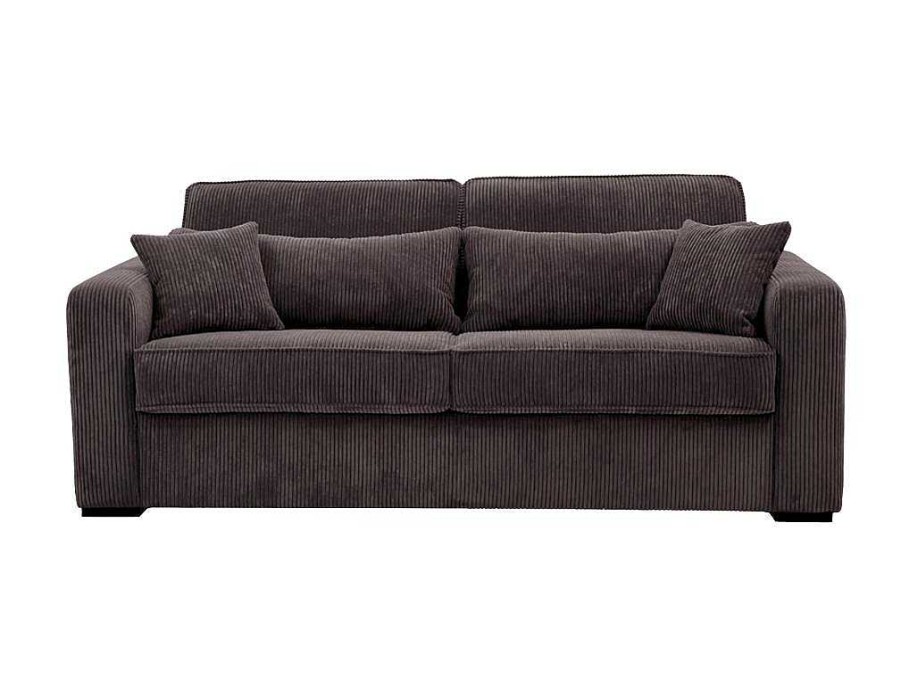 Sofa Cama De Abertura Rapida | Vente-unique Sofa De 4 Lugares Convertivel Abertura Rapida Veludo Canelado Castanho, Cama De 160 Cm, Colchao De 18 Cm - Mondovi