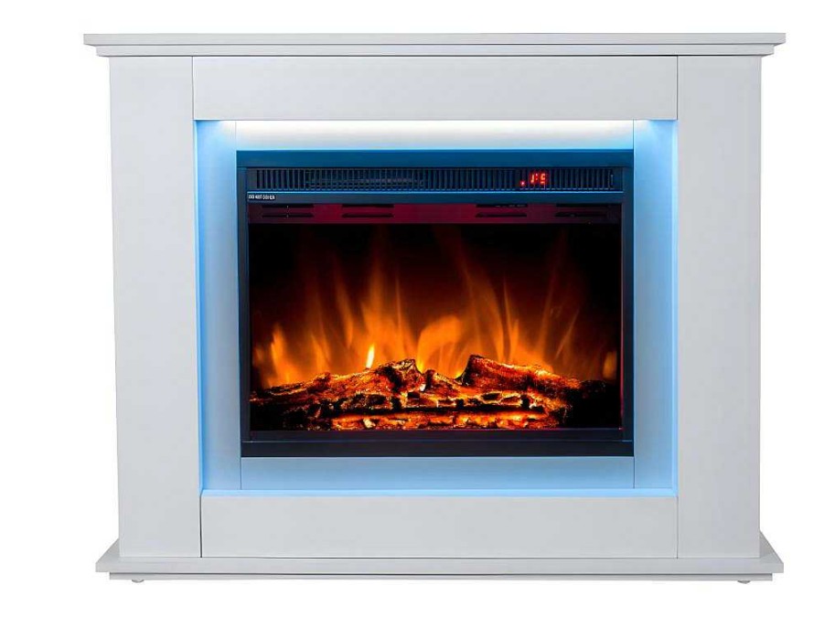 Lareira Eletrica | FLAMATECH Lareira Eletrica De Pe Nevado - Com Cobertura - Leds - C100 X L27,5 X A82,5 Cm - Branco