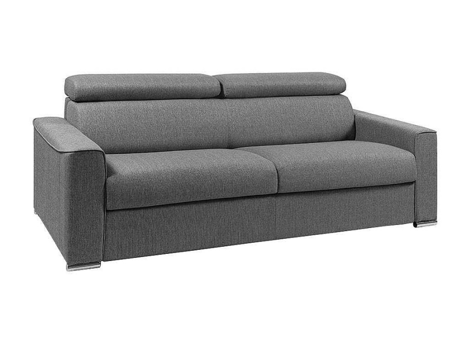 Sofa Cama De Abertura Rapida | Vente-unique Sofa Cama 4 Lugares Abertura Facil Em Tecido Cinzento - Cama De 160 Cm E Colchao De 18 Cm - Vizir