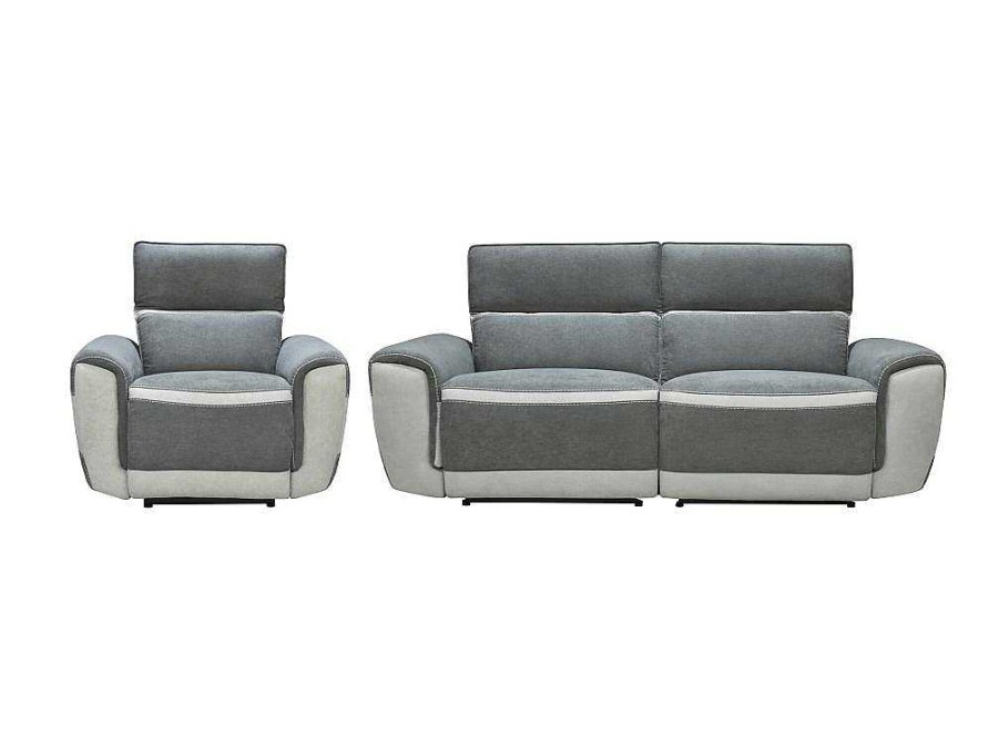 Conjunto Sofa E Poltrona | Vente-unique Sofa De 3 Lugares E Poltrona Articulados Eletricos Tecido Cinzento-Escuro - Orietto