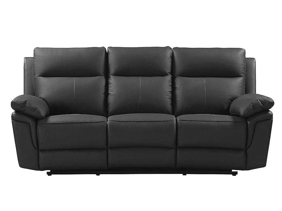 Sofa De Relaxamento Manual | Vente-unique Sofa De 3 Lugares Relax Em Pele De Bufalo Preto - Pakita