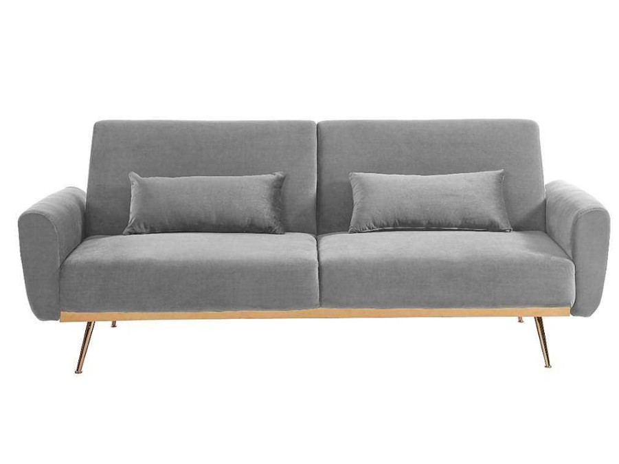 Sofa Cama Clic-Clac E Dobravel | Vente-unique Sofa Cama Clic Clac De 3 Lugare Em Veludo Cinzento Claro -Launei