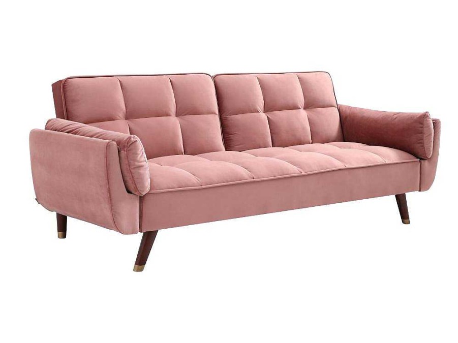 Sofa Cama Clic-Clac E Dobravel | Vente-unique Sofa De 3 Lugares Convertivel Clic-Clac Em Veludo Cor-De-Rosa - Gulcan