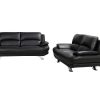 Conjunto De Sofa | Vente-unique Sofa De 3+2 Lugares Em Pele Sintetica Preto - Musko