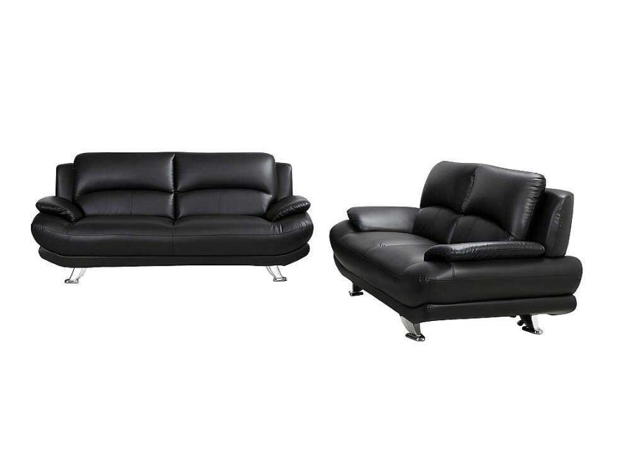 Conjunto De Sofa | Vente-unique Sofa De 3+2 Lugares Em Pele Sintetica Preto - Musko