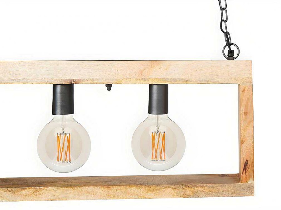 Candeeiro Suspenso | OZAIA Candeeiro De Teto Industrial Estrutura Retangular Em Madeira Madeira E Metal - 4 Lampadas - A. 31 X C.100 Cm - Natural E Preto - Olius