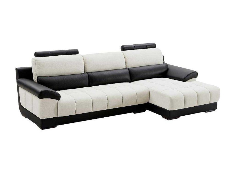 Sofa De Canto | LINEA SOFA Sofa De Canto Direito Em Tecido E Pele Preta E Creme - Aragon