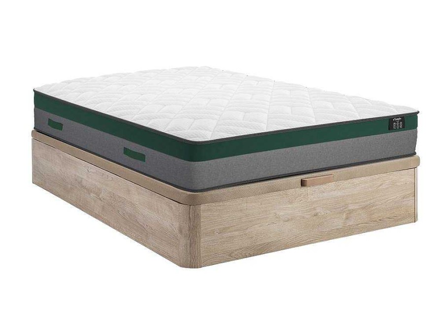 Conjunto Colchao E Sommier | Ysmée Conjunto Artigos De Cama 160 X 200 Cm Sommier Com Espaco De Arrumacao Natural Claro + Colchao De Molas Ensacadas - Prestige Da Ysmee