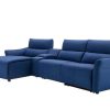 Sofa De Relaxamento Eletrico | Vente-unique Sofa De Canto Articulado Eletrico Em Tecido Cor Azul De Canto Esquerdo - Eivor