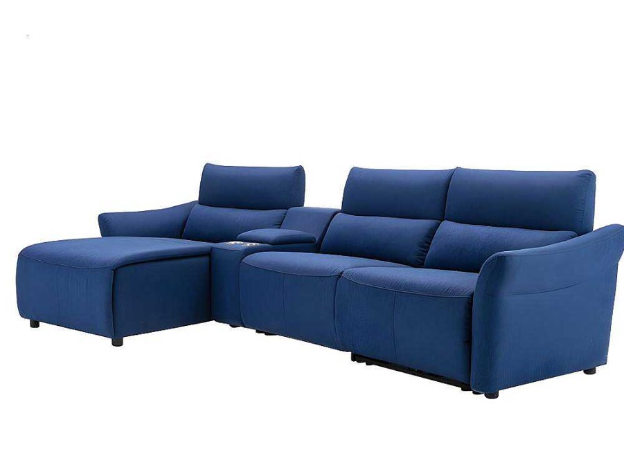 Sofa De Relaxamento Eletrico | Vente-unique Sofa De Canto Articulado Eletrico Em Tecido Cor Azul De Canto Esquerdo - Eivor