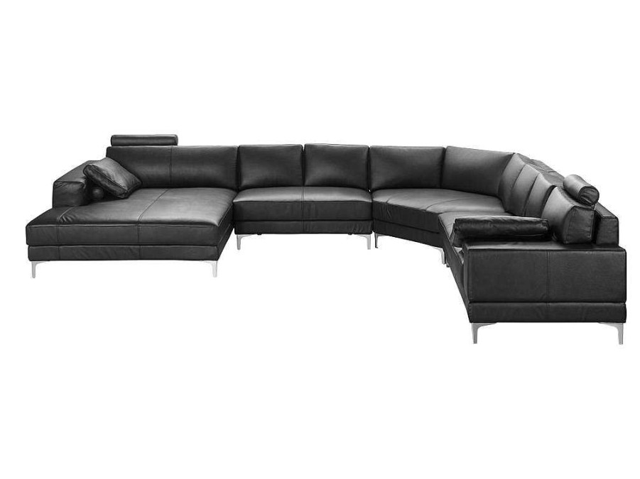 Sofa Panoramico | LINEA SOFA Grande Sofa De Canto Panoramico 7 Lugares Pele De Qualidade Superior Preto - Canto Esquerdo - Donatello Ii