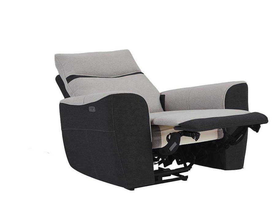 Conjunto Sofa E Poltrona | Vente-unique Sofa De 3 Lugares E Poltrona Articulados Eletricos Em Tecido Cinzento E Antracite - Damon