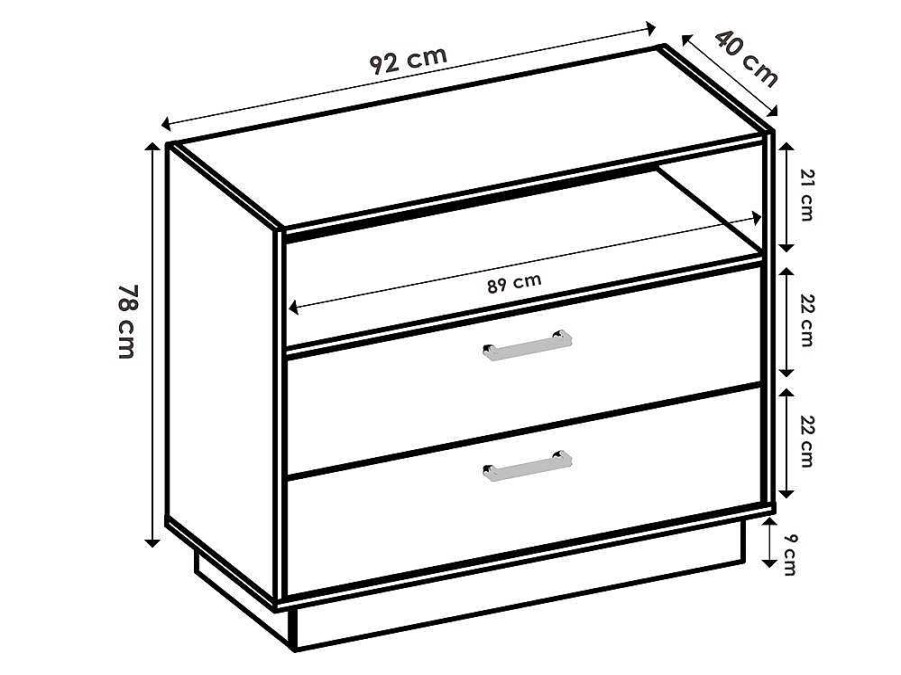 Comoda | Vente-unique Comoda Com 2 Gavetas E 1 Nicho Cor Natural E Antracite - Leandre