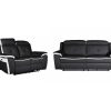 Conjunto De Sofa | Vente-unique Sofa De 3+2 Lugares Relax Eletrico Em Pele Preto E Branco - Angelique