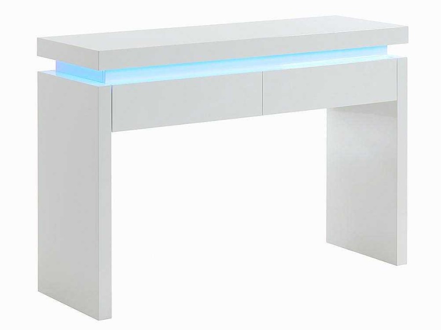 Consola | Vente-unique Consola Com 2 Gavetas - Leds - Mdf Lacado A Branco - Emerson