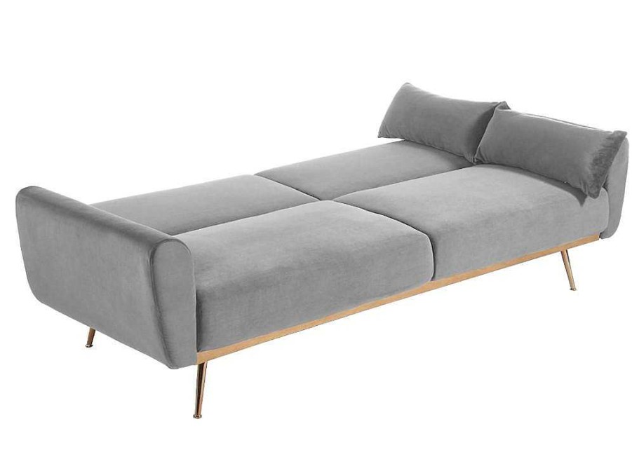 Sofa Cama Clic-Clac E Dobravel | Vente-unique Sofa Cama Clic Clac De 3 Lugare Em Veludo Cinzento Claro -Launei