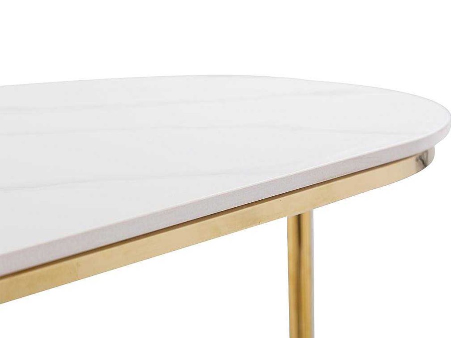 Consola | Vente-unique Consola Em Ceramica E Metal Dourado, Efeito Marmore Branco - Caloura