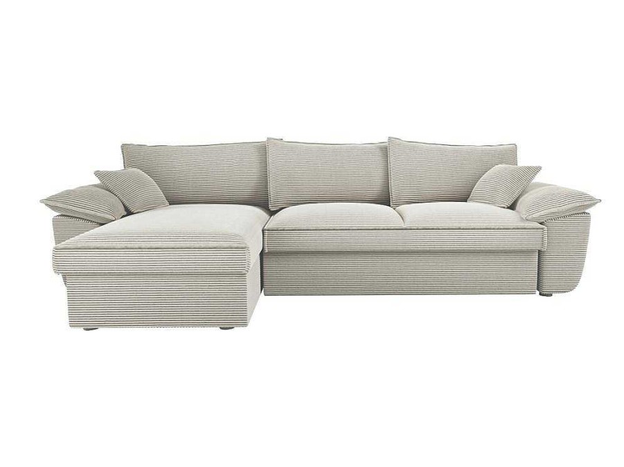 Sofa De 4 Lugares | Vente-unique Sofa De Canto Esquerdo Convertivel Em Veludo Canelado Cinzento-Claro Com Espaco De Arrumacao - Guillermo Ii