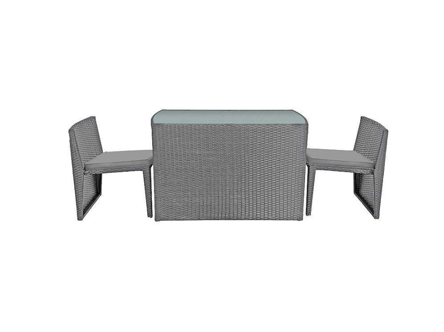 Conjunto Mesa E Cadeiras De Jardim | Happy Garden Santorin Moveis De Jardim Embutidos Em Resina Cinzenta Para 2 - Almofadas Cinzentas