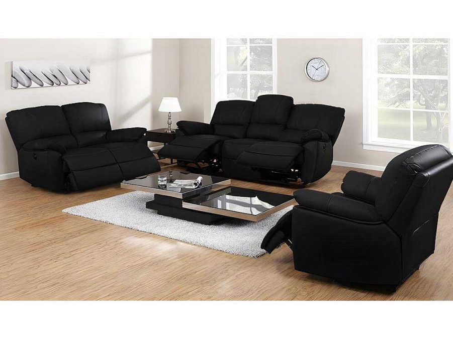 Sofa De Relaxamento Eletrico | Vente-unique Sofa De 2 Lugares Relax Eletrico Em Pele Preto - Marcis