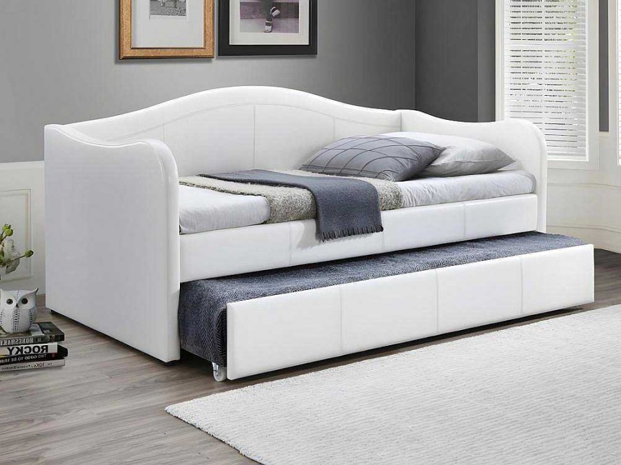 Cama Dupla | Vente-unique Cama Dupla Diva 2X90X190 Cm Em Pele Sintetica Branco - Mathilde