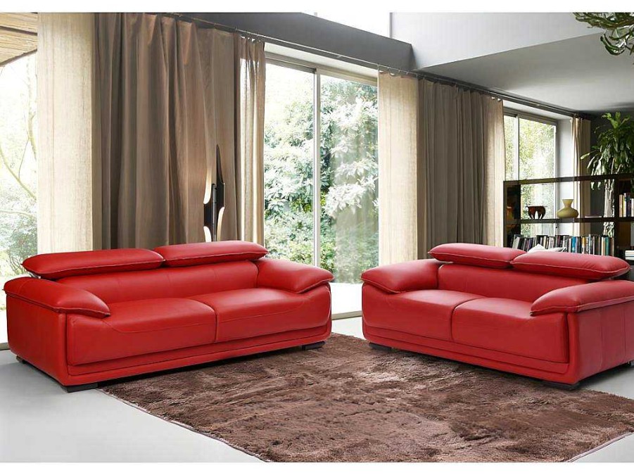 Conjunto De Sofa | Vente-unique Sofa De 3+2 Lugares Em Pele Vermelho - Macelo