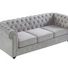 Sofa De 2 Ou 3 Lugares | Vente-unique Sofa De 3 Lugares Chesterfield - Veludo Cinzento Claro