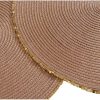 Texteis De Mesa | OZAIA Conjunto De 8 Individuais De Mesa Redondos Com Bordas Em Perola D38 Cm, Castanho E Dourado - Balista
