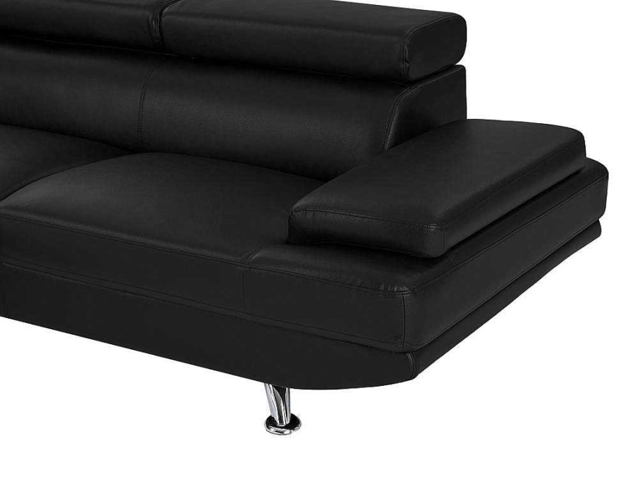 Sofa Em Pele Sintetica | Vente-unique Sofa De Canto Tamanho Xl Em Pele Sintetica Preto - Canto Esquerdo - Romain