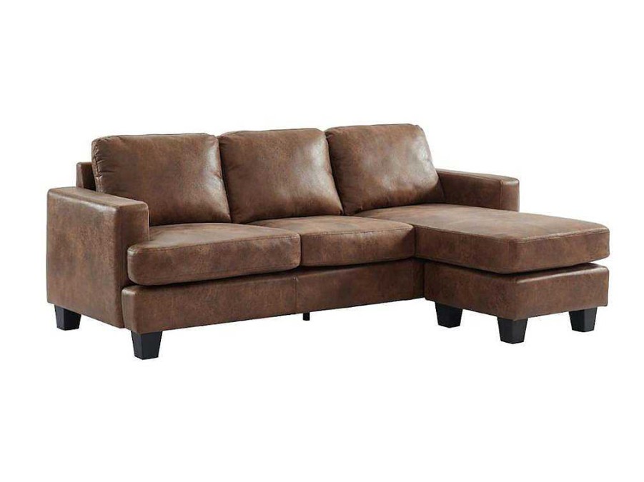 Sofa De 4 Lugares | Vente-unique Sofa De Canto Reversivel Em Microfibra Efeito Pele Envelhecida - Ethan