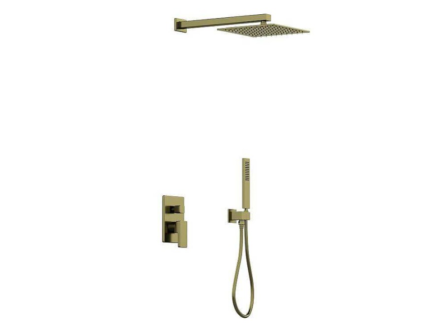 Coluna De Duche | Shower & Design Conjunto De Duche Encastravel Com Torneira Misturadora Mecanica Dourado Acabamento Acetinado - Tocantis